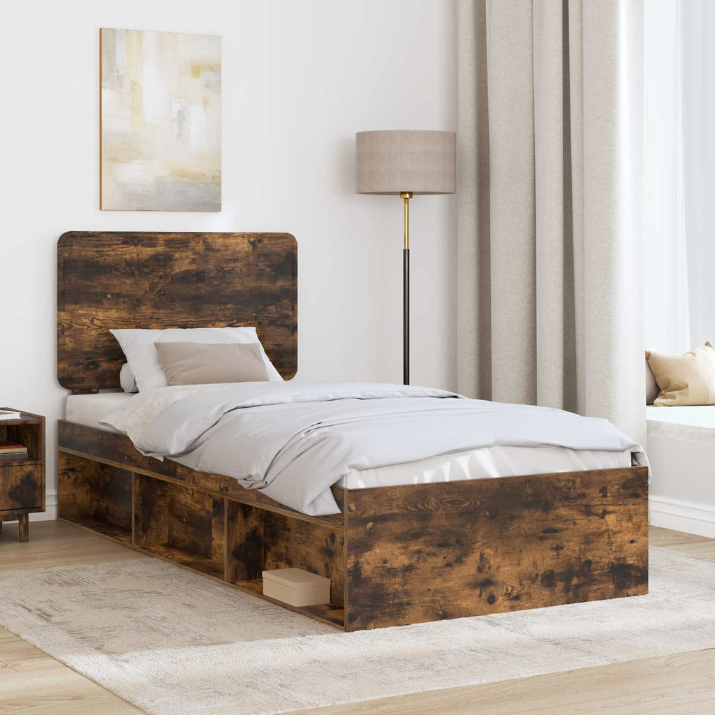 vidaXL Ramka łóżka Dąb wędzony 90 x 190 cm Lite drewno sosnowe