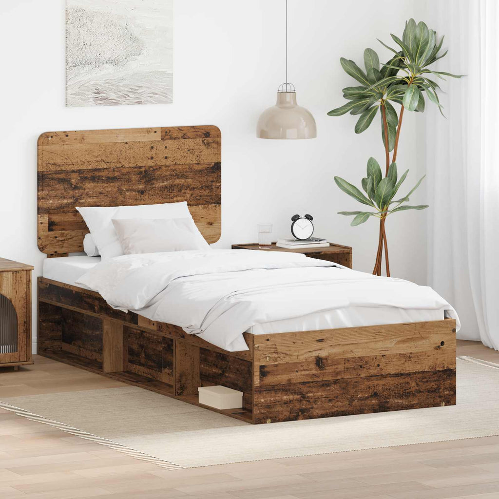 vidaXL Ramka łóżka Stare drewno 90 x 190 cm Lite drewno sosnowe