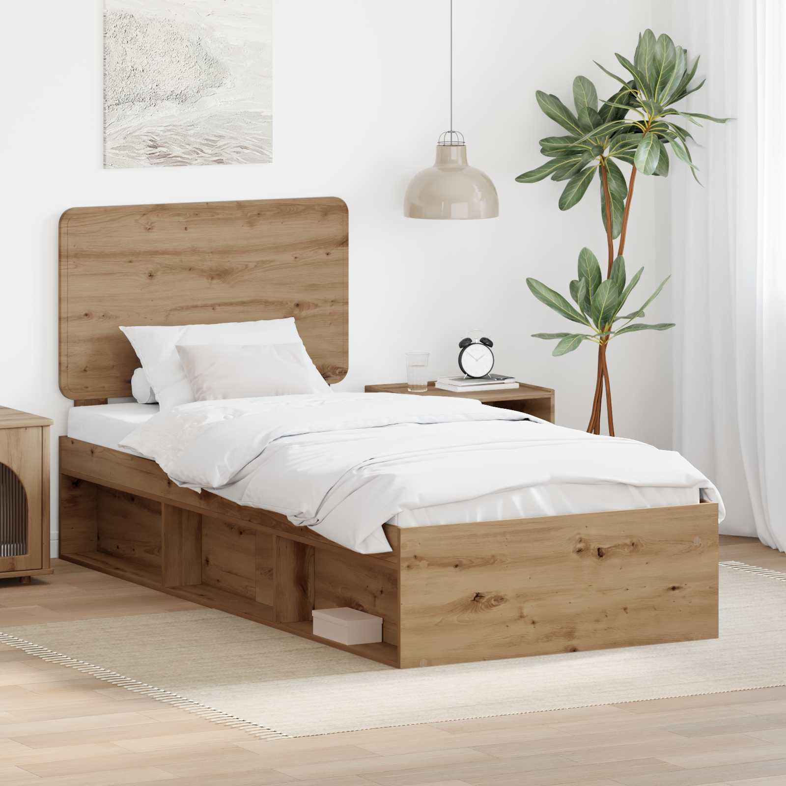 vidaXL Ramka łóżka Dąb rzemieślniczy 90 x 190 cm Lite drewno sosnowe