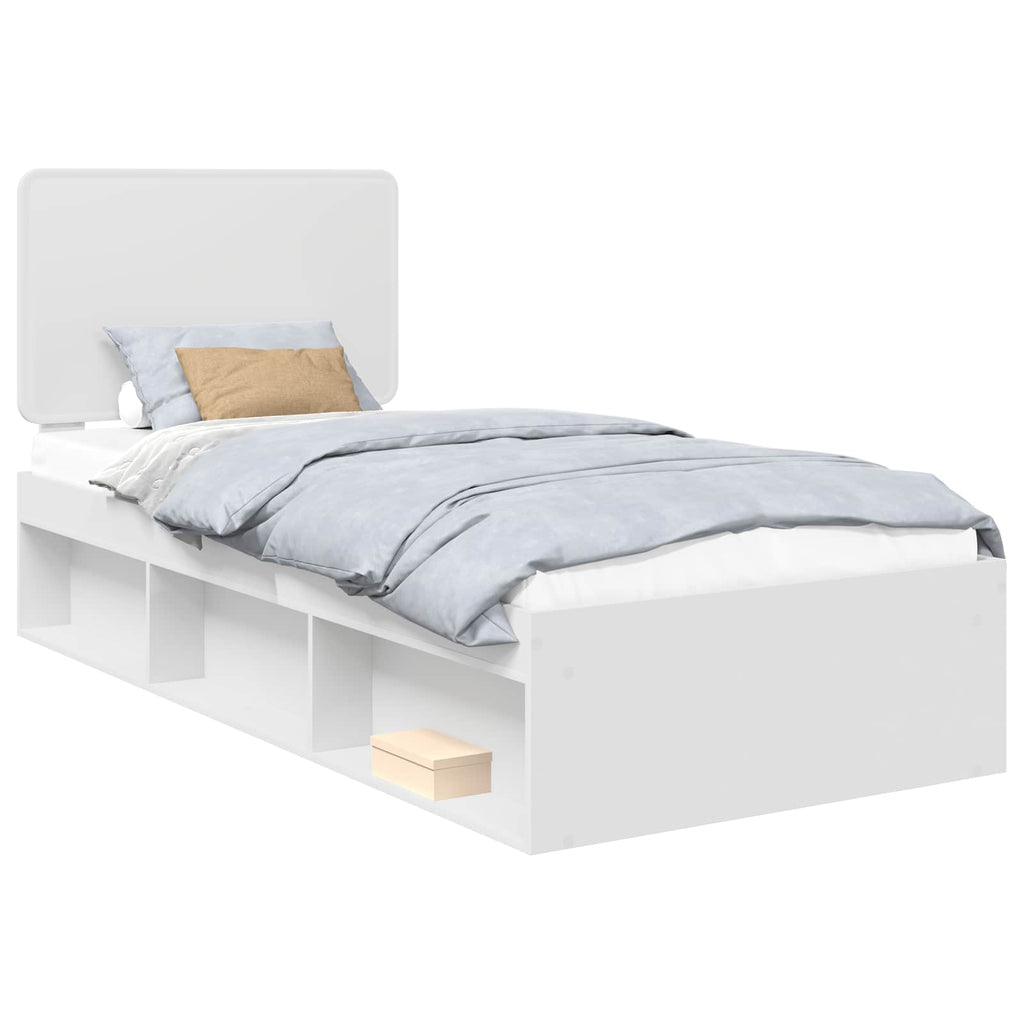 vidaXL Ramka łóżka Z zagłówkiem Biały 75 x 190 cm Lite drewno sosnowe