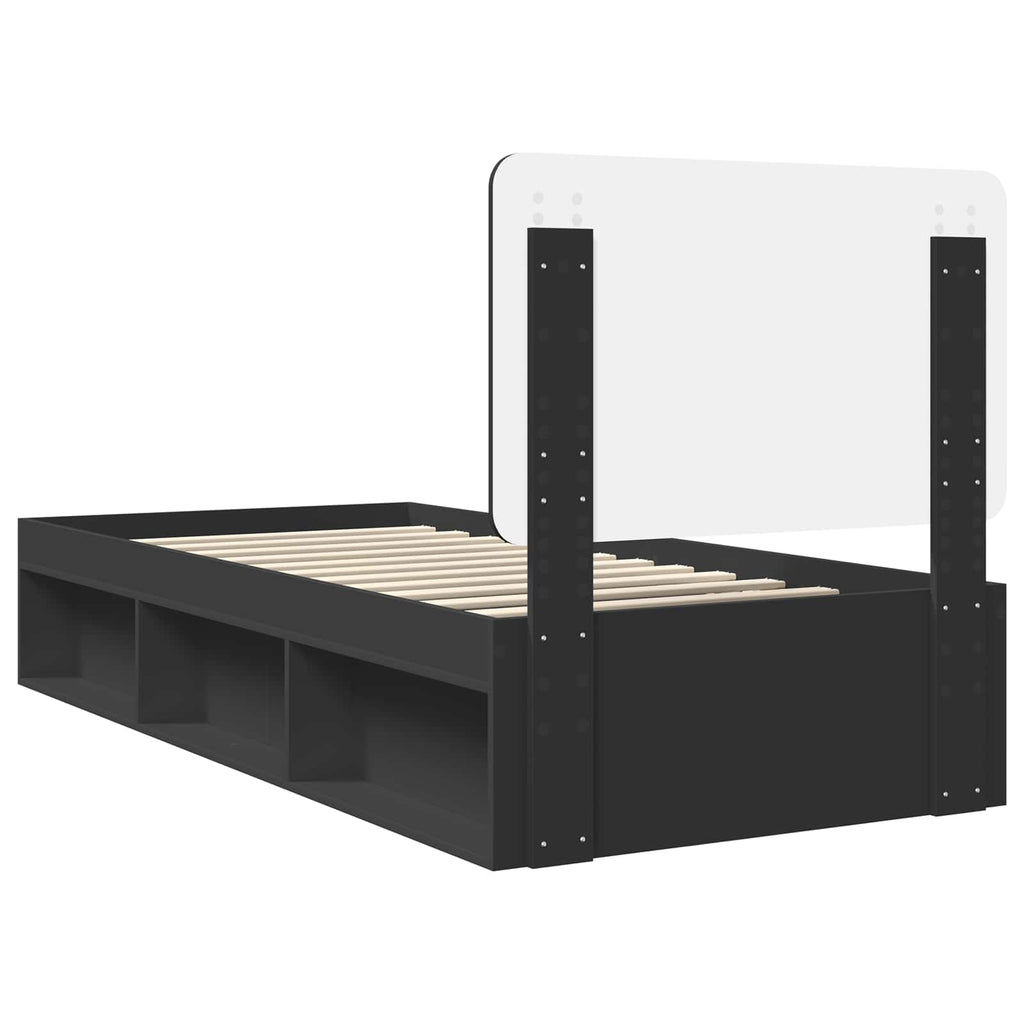 vidaXL Ramka łóżka Z zagłówkiem Czarny 75 x 190 cm Lite drewno sosnowe
