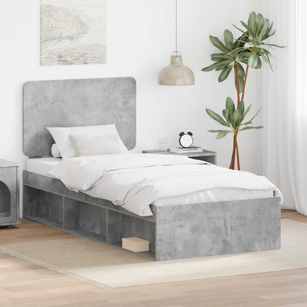vidaXL Ramka łóżka Szary beton 75 x 190 cm Lite drewno sosnowe
