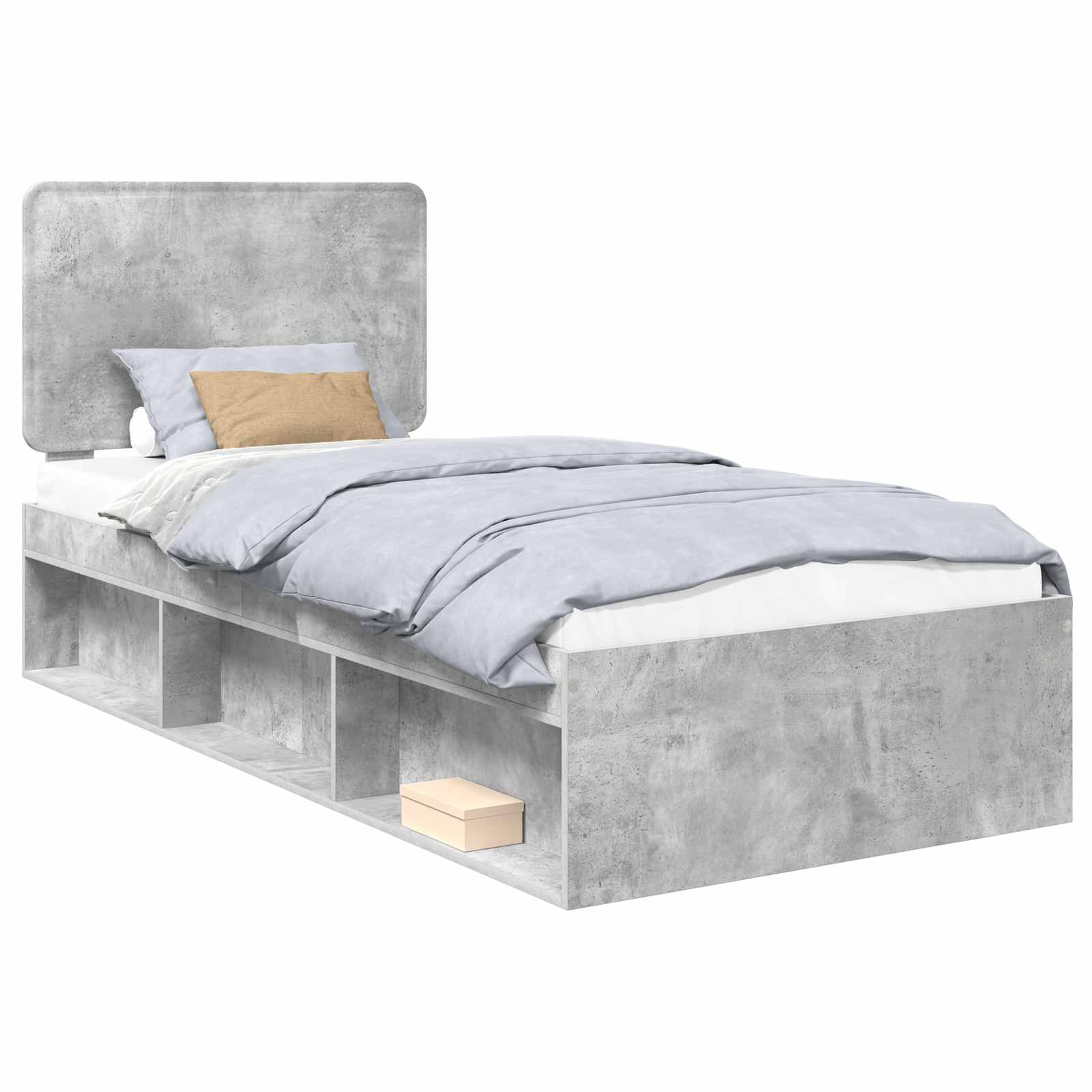 vidaXL Ramka łóżka Szary beton 75 x 190 cm Lite drewno sosnowe