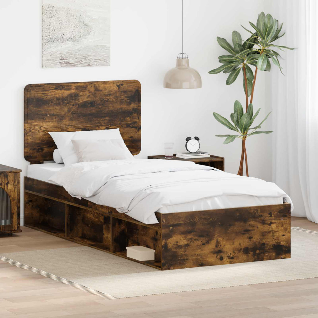 vidaXL Ramka łóżka Dąb wędzony 75 x 190 cm Lite drewno sosnowe