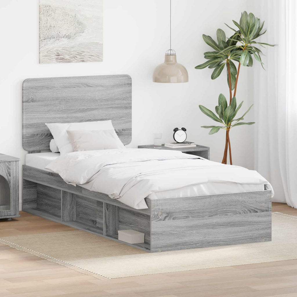 vidaXL Ramka łóżka Szary Sonoma 75 x 190 cm Lite drewno sosnowe