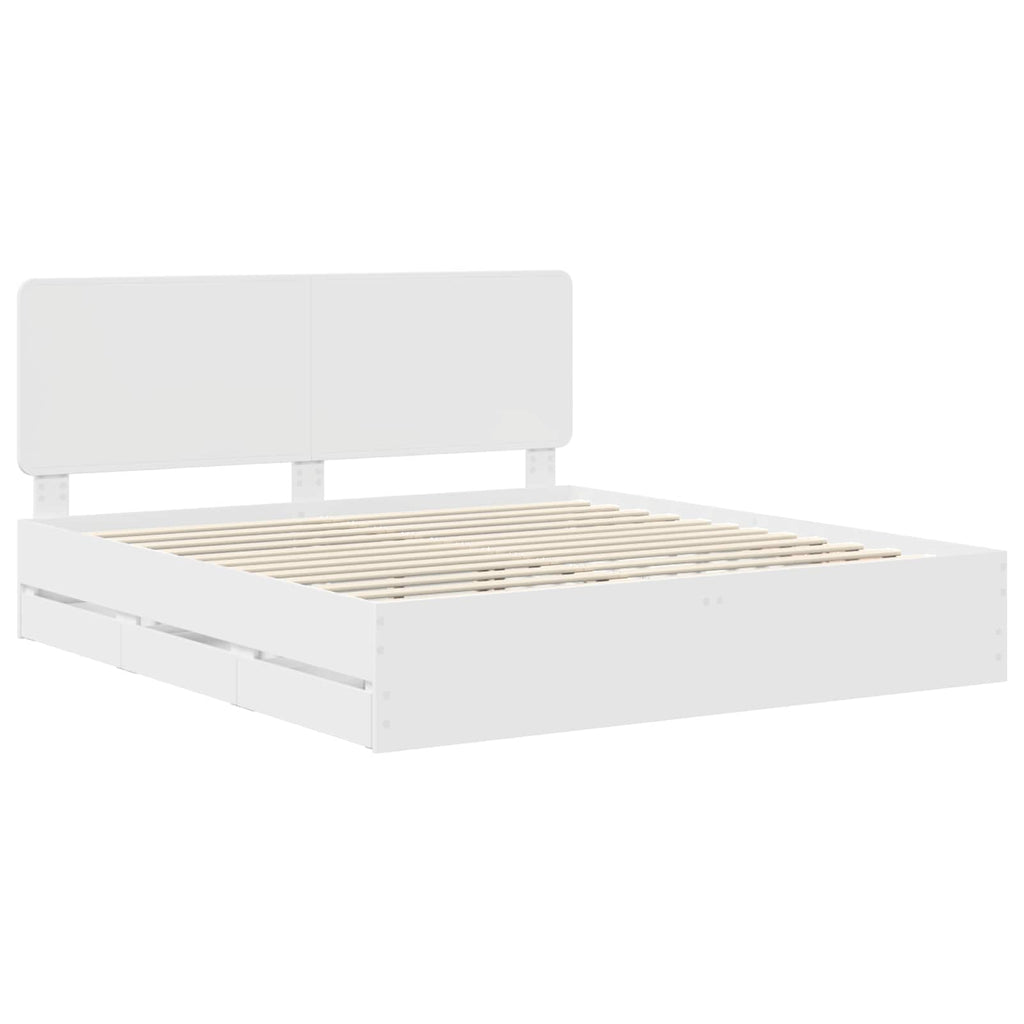 vidaXL Ramka łóżka z szufladą Biały 200 x 200 cm Drewno inżynieryjne
