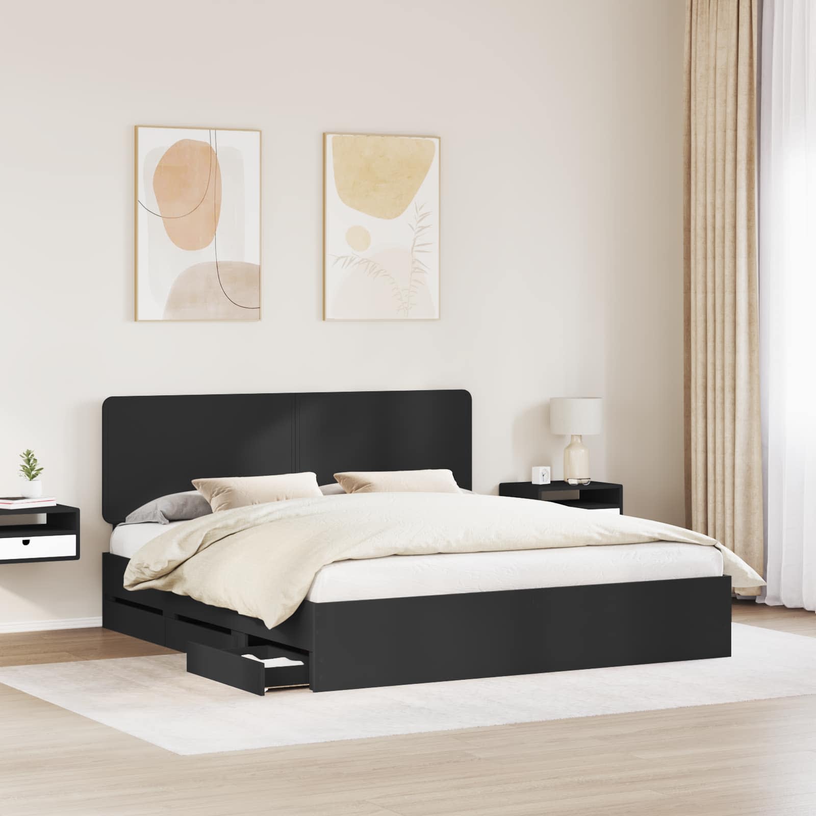 vidaXL Ramka łóżka z szufladą Czarny 200 x 200 cm Drewno inżynieryjne