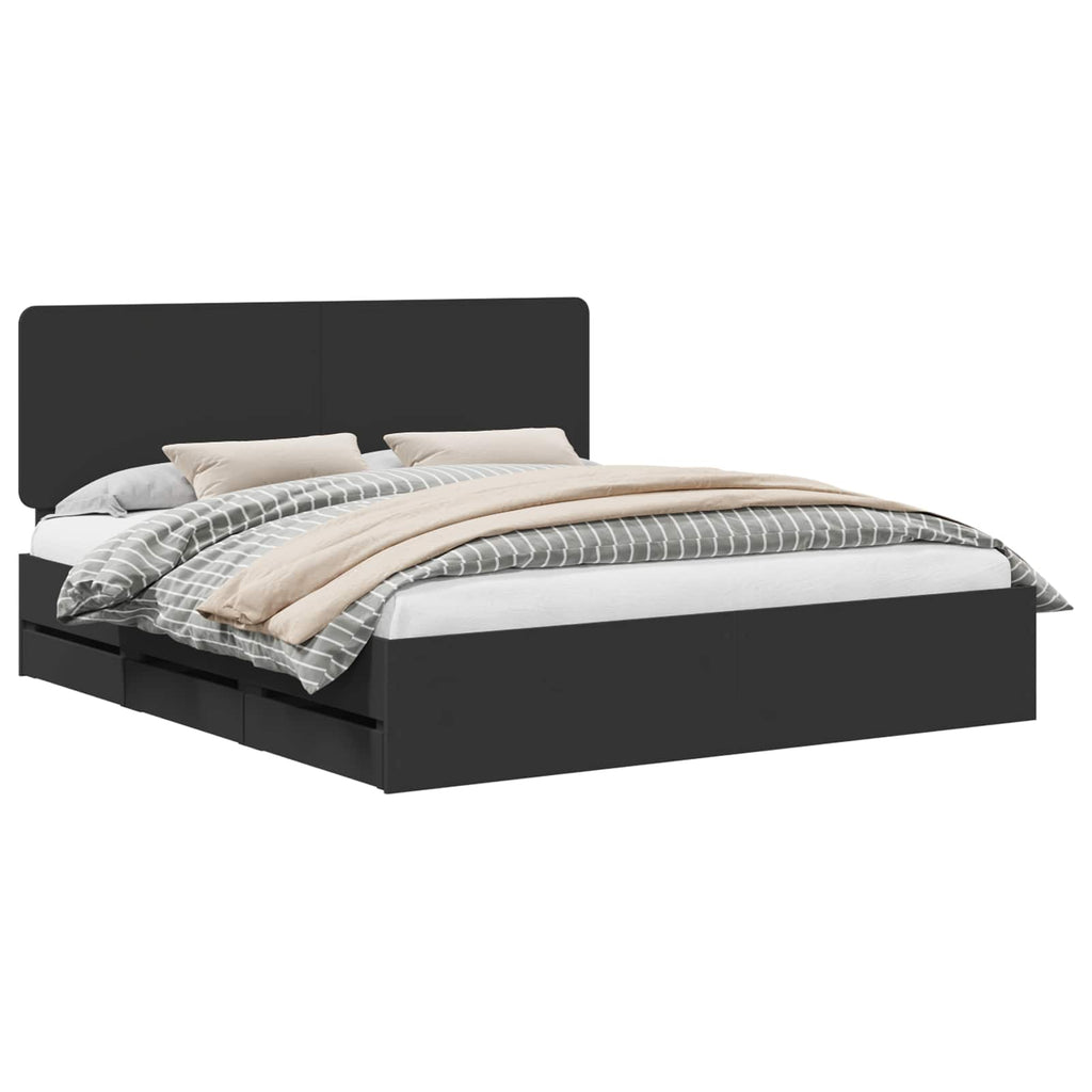 vidaXL Ramka łóżka z szufladą Czarny 200 x 200 cm Drewno inżynieryjne