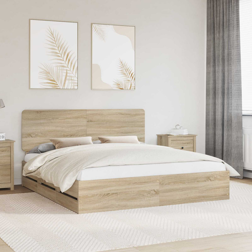 vidaXL Ramka łóżka Dąb Sonoma 200 x 200 cm Drewno inżynieryjne