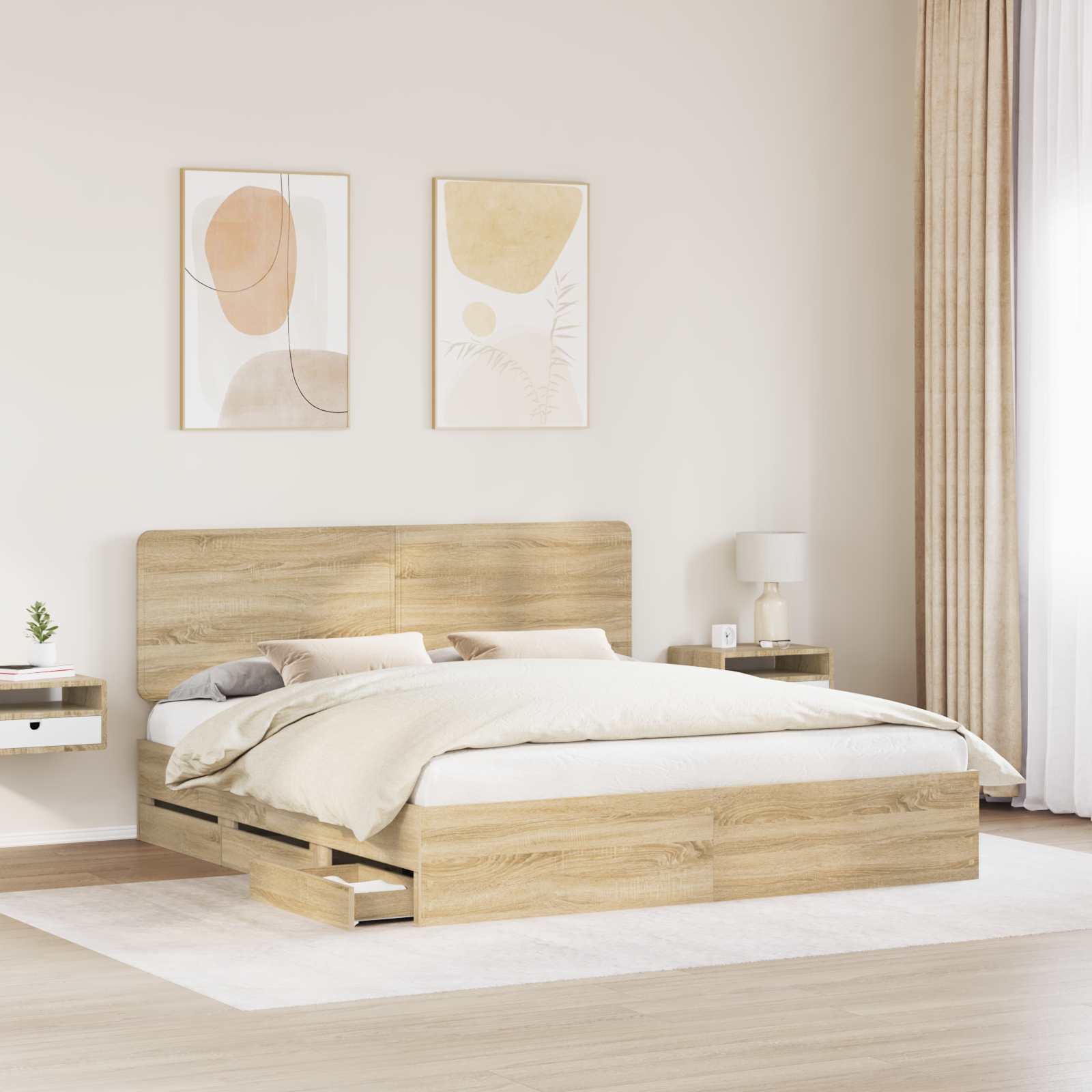 vidaXL Ramka łóżka Dąb Sonoma 200 x 200 cm Drewno inżynieryjne