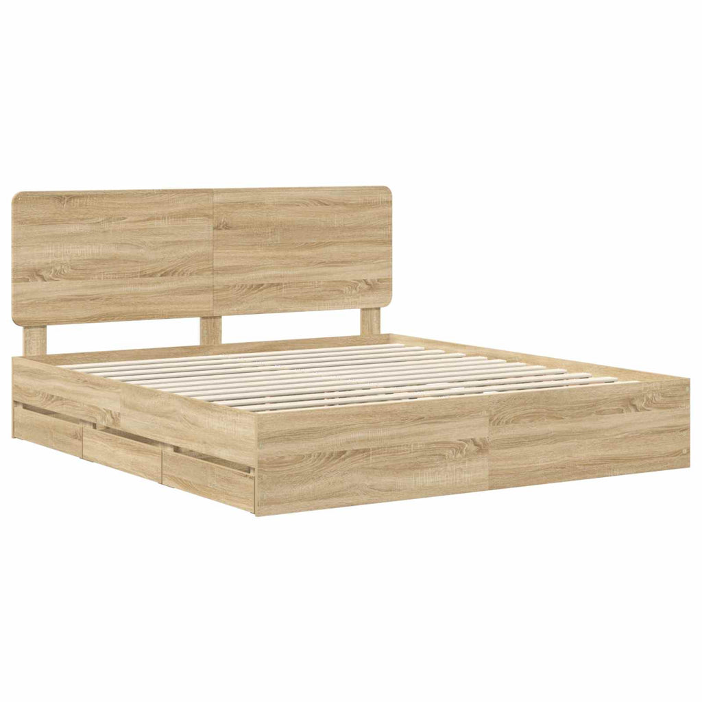 vidaXL Ramka łóżka Dąb Sonoma 200 x 200 cm Drewno inżynieryjne