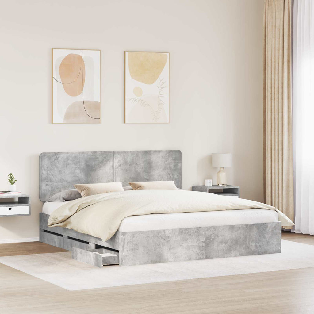vidaXL Ramka łóżka Betonowy szary 200 x 200 cm Drewno inżynieryjne