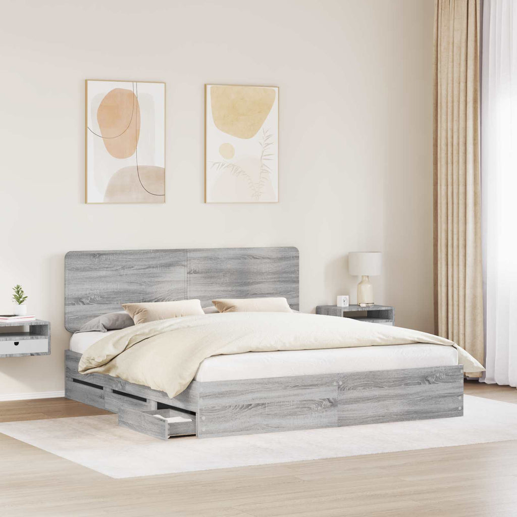 vidaXL Ramka łóżka Szary Sonoma 200 x 200 cm Drewno inżynieryjne