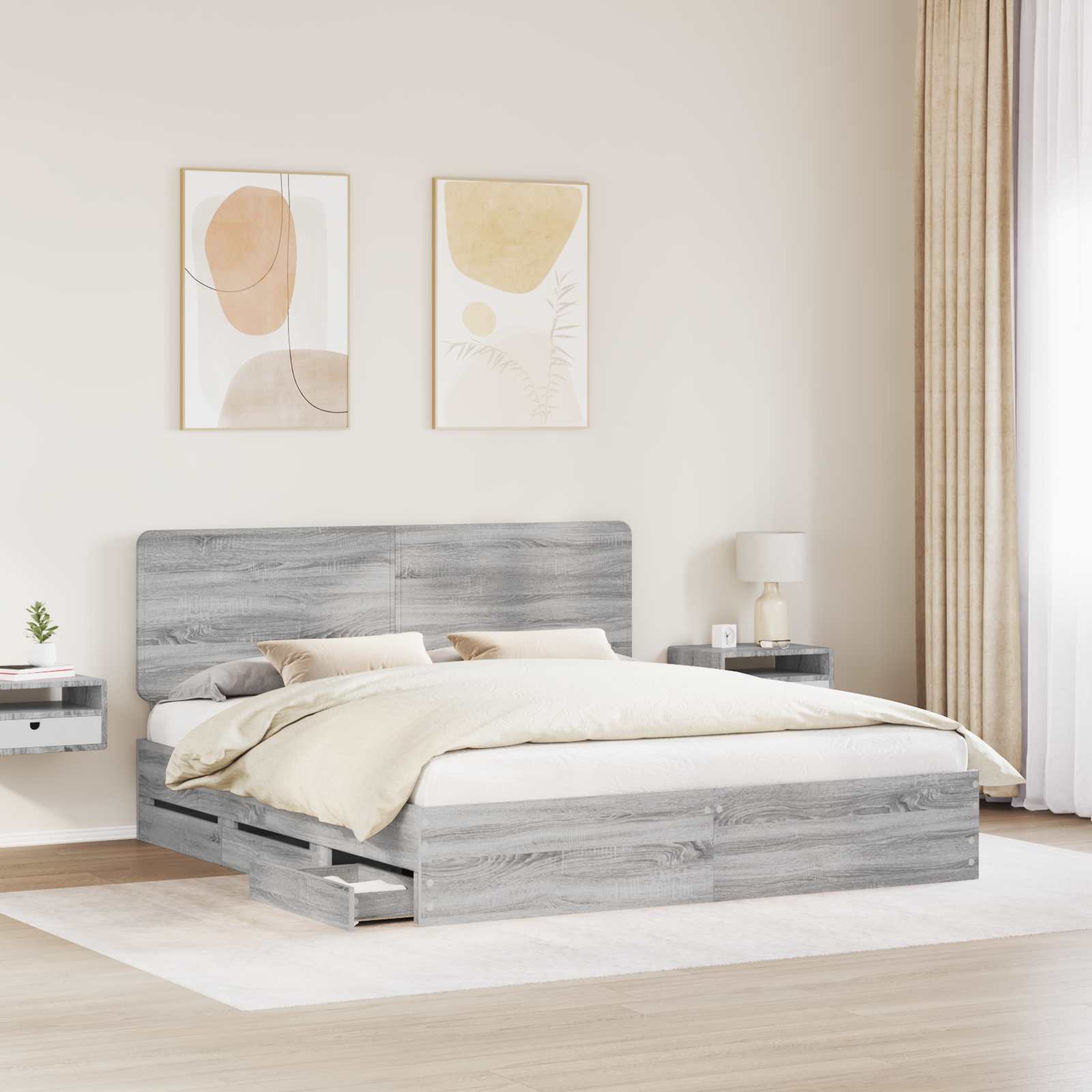 vidaXL Ramka łóżka Szary Sonoma 200 x 200 cm Drewno inżynieryjne