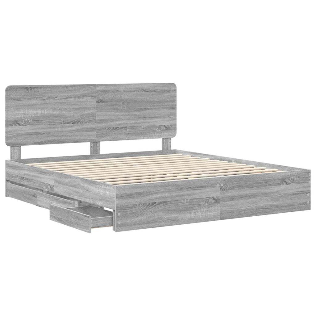 vidaXL Ramka łóżka Szary Sonoma 200 x 200 cm Drewno inżynieryjne