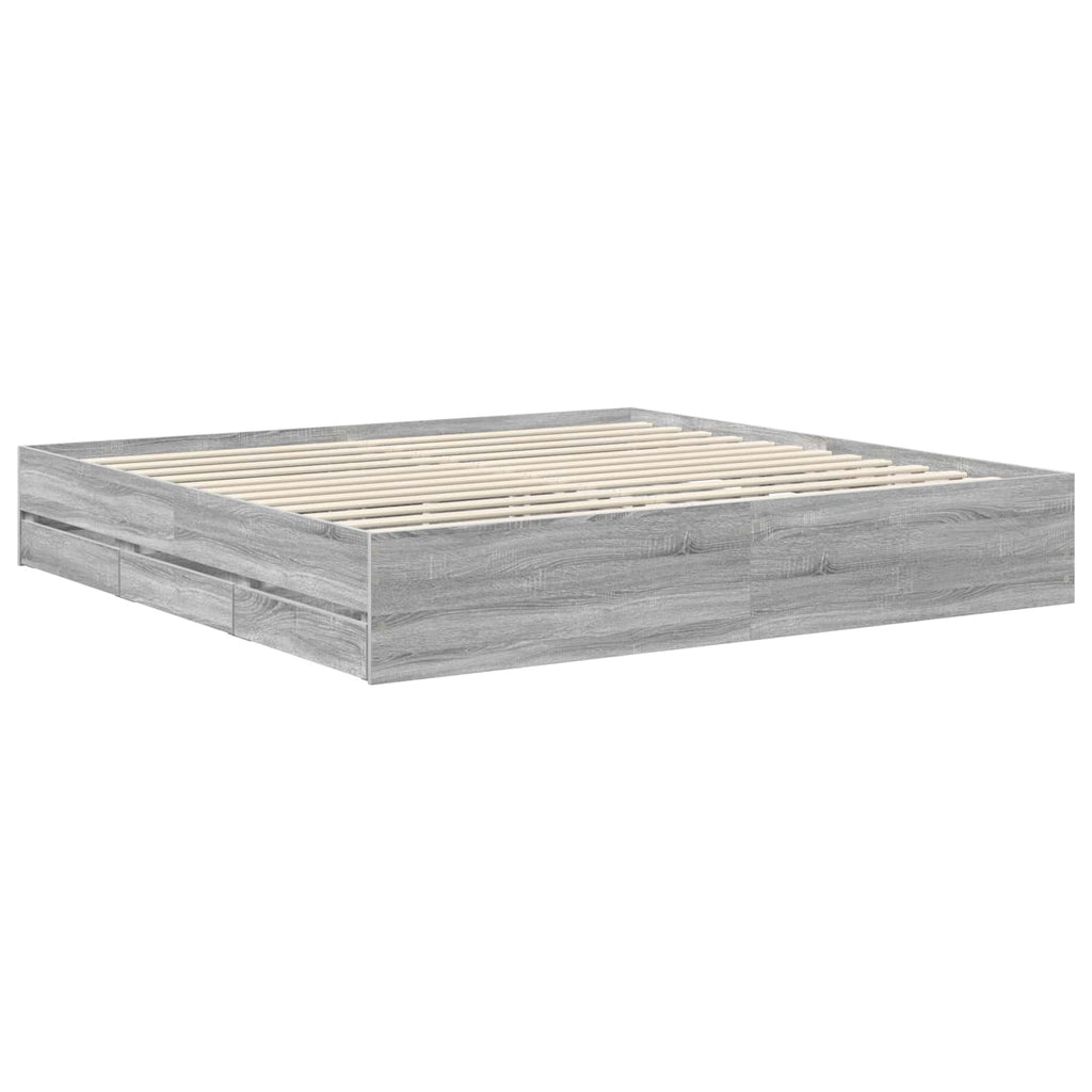 vidaXL Ramka łóżka Szary Sonoma 200 x 200 cm Drewno inżynieryjne