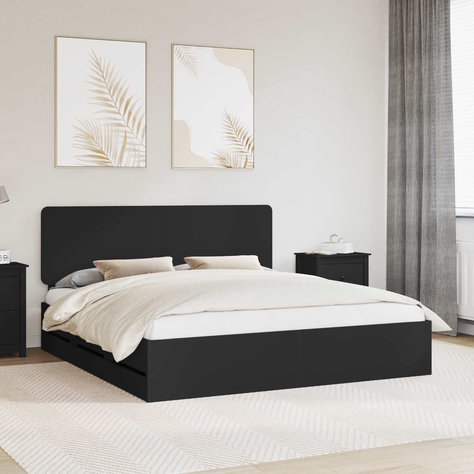 vidaXL Ramka łóżka z szufladą Czarny 180 x 200 cm Drewno inżynieryjne