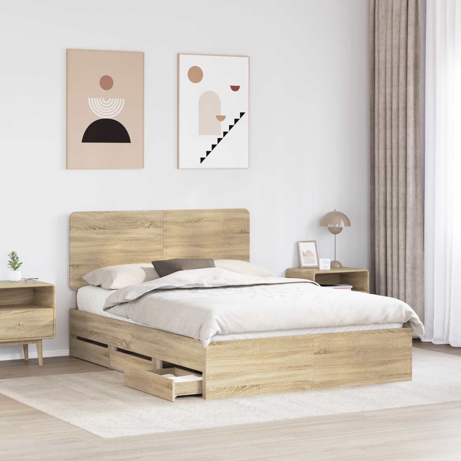 vidaXL Ramka łóżka Dąb Sonoma 140 x 200 cm Drewno inżynieryjne