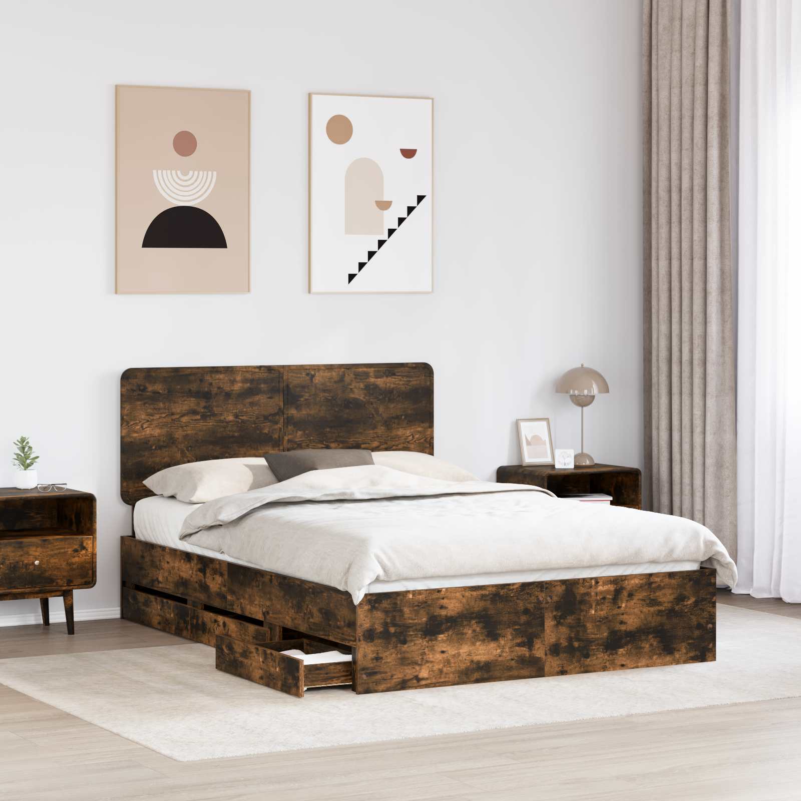 vidaXL Ramka łóżka Dąb wędzony 140 x 190 cm Drewno inżynieryjne
