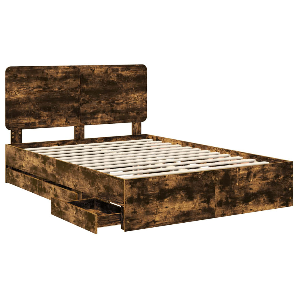 vidaXL Ramka łóżka Dąb wędzony 140 x 190 cm Drewno inżynieryjne