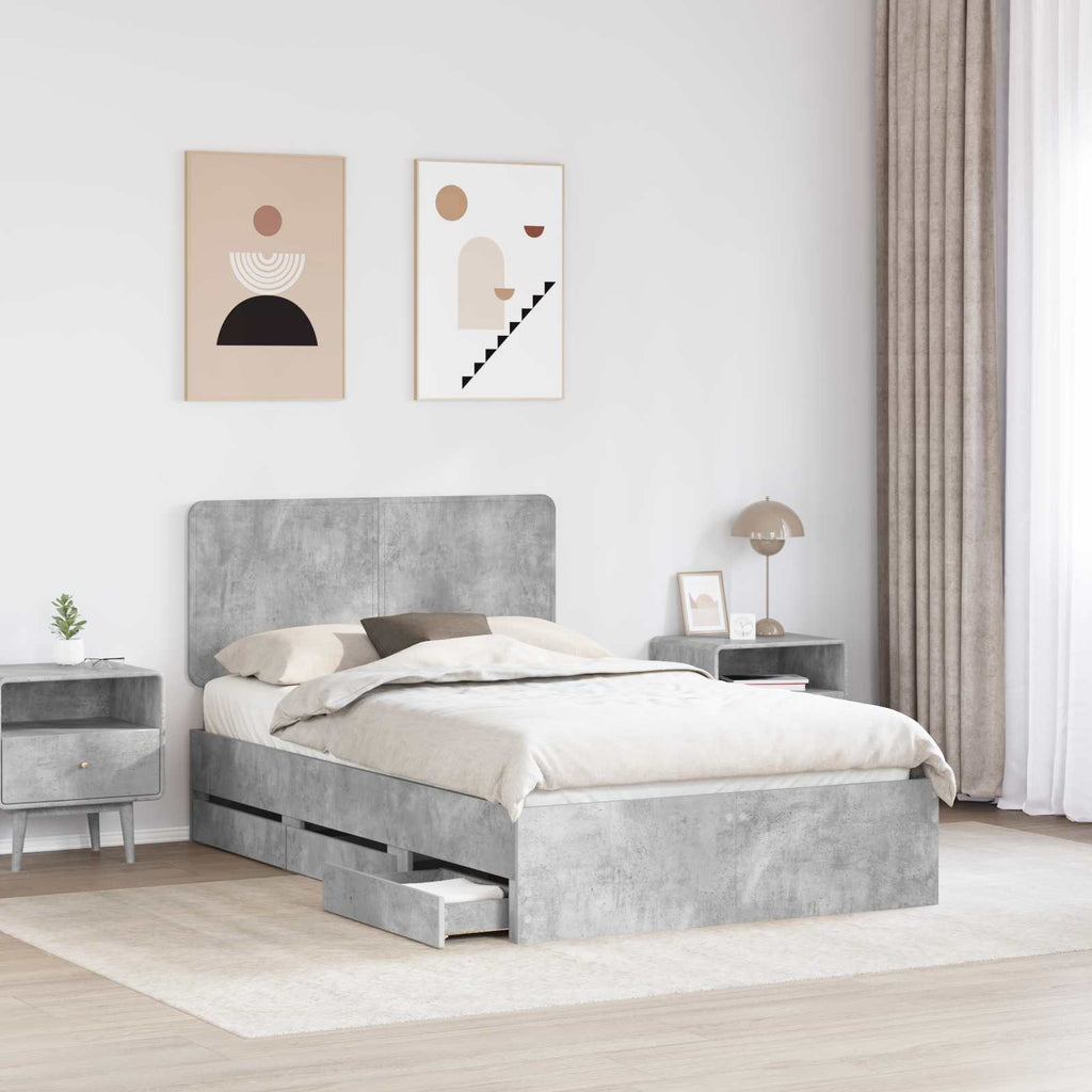 vidaXL Ramka łóżka Betonowy szary 135 x 190 cm Drewno inżynieryjne