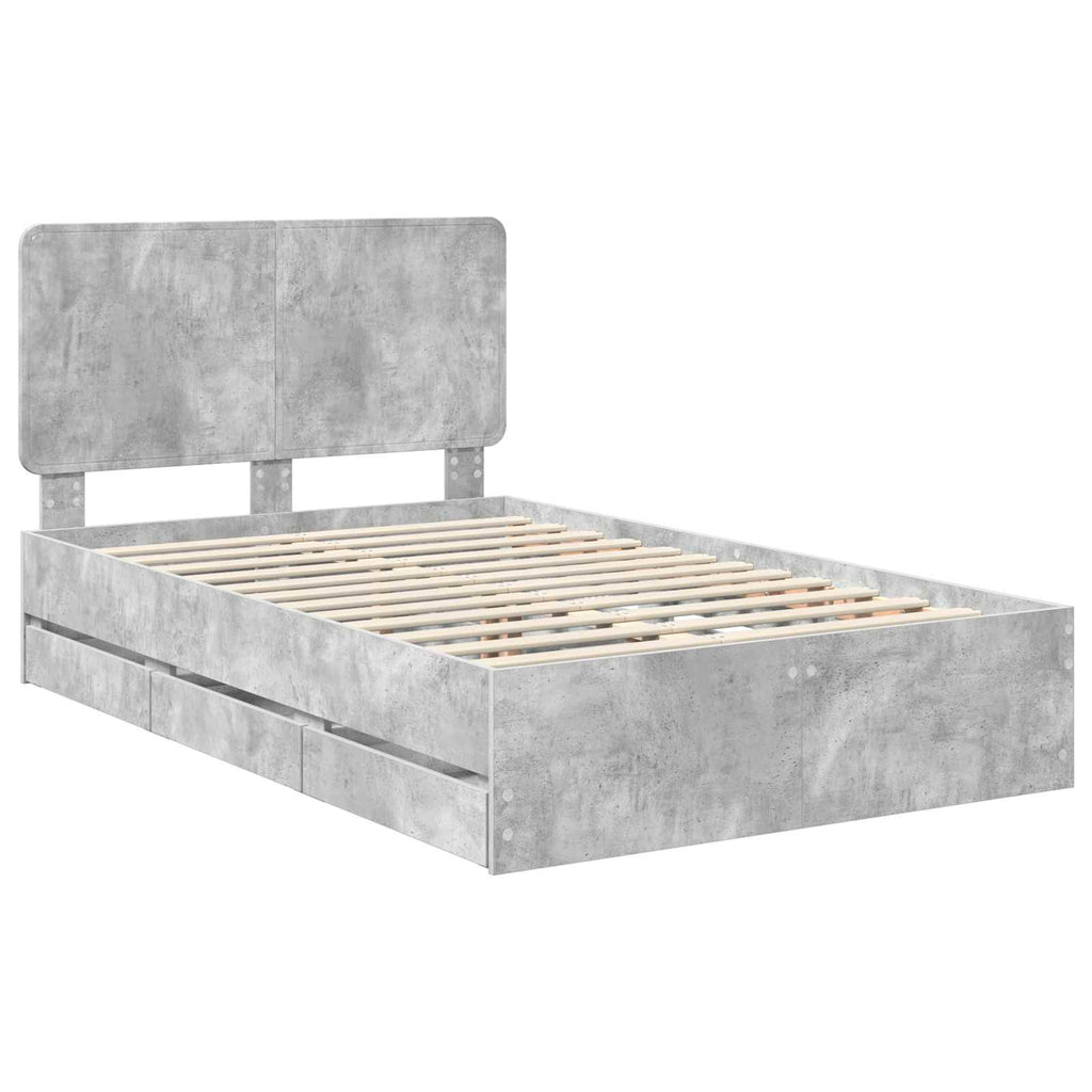 vidaXL Ramka łóżka Betonowy szary 135 x 190 cm Drewno inżynieryjne