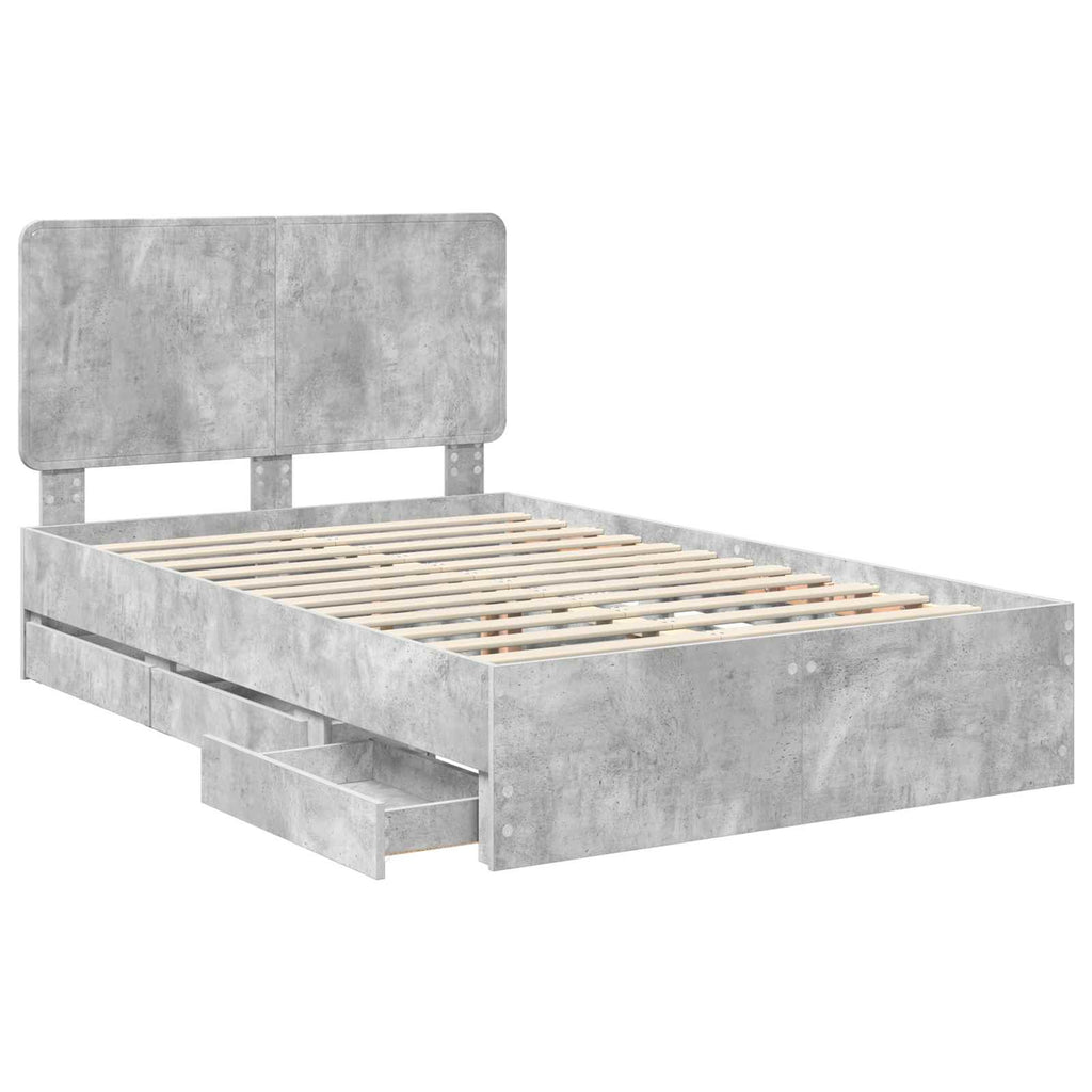 vidaXL Ramka łóżka Betonowy szary 135 x 190 cm Drewno inżynieryjne