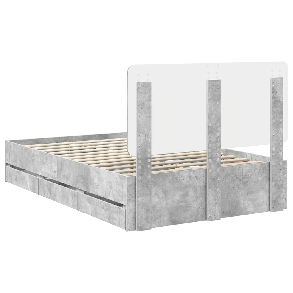 vidaXL Ramka łóżka Betonowy szary 135 x 190 cm Drewno inżynieryjne