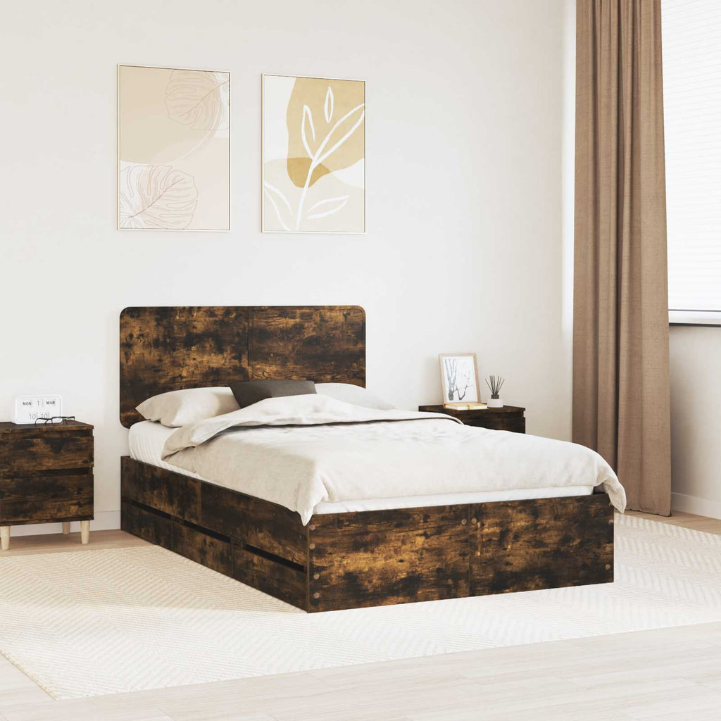 vidaXL Ramka łóżka Dąb wędzony 135 x 190 cm Drewno inżynieryjne