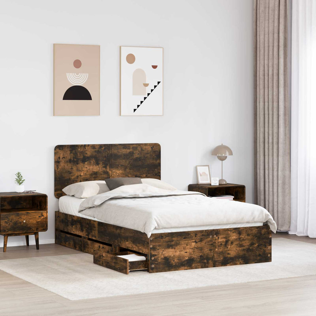 vidaXL Ramka łóżka Dąb wędzony 135 x 190 cm Drewno inżynieryjne