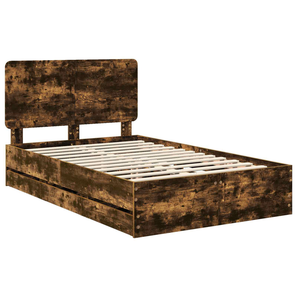 vidaXL Ramka łóżka Dąb wędzony 135 x 190 cm Drewno inżynieryjne