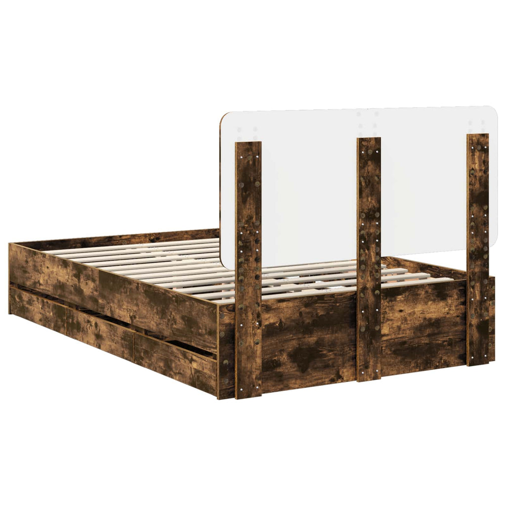 vidaXL Ramka łóżka Dąb wędzony 135 x 190 cm Drewno inżynieryjne