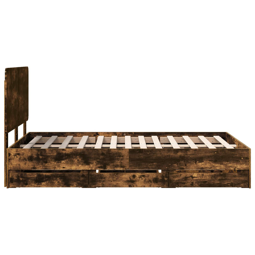 vidaXL Ramka łóżka Dąb wędzony 135 x 190 cm Drewno inżynieryjne