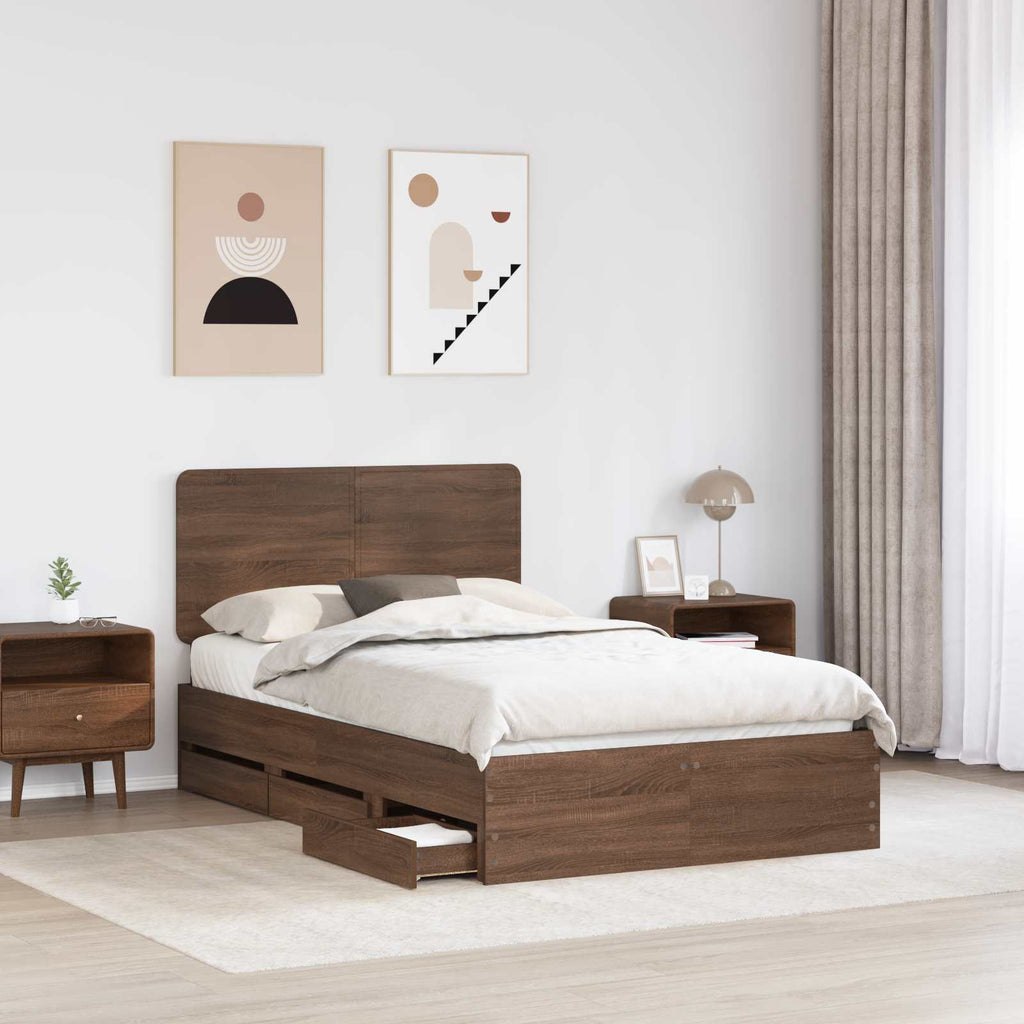 vidaXL Ramka łóżka Brązowy dąb 135 x 190 cm Drewno inżynieryjne