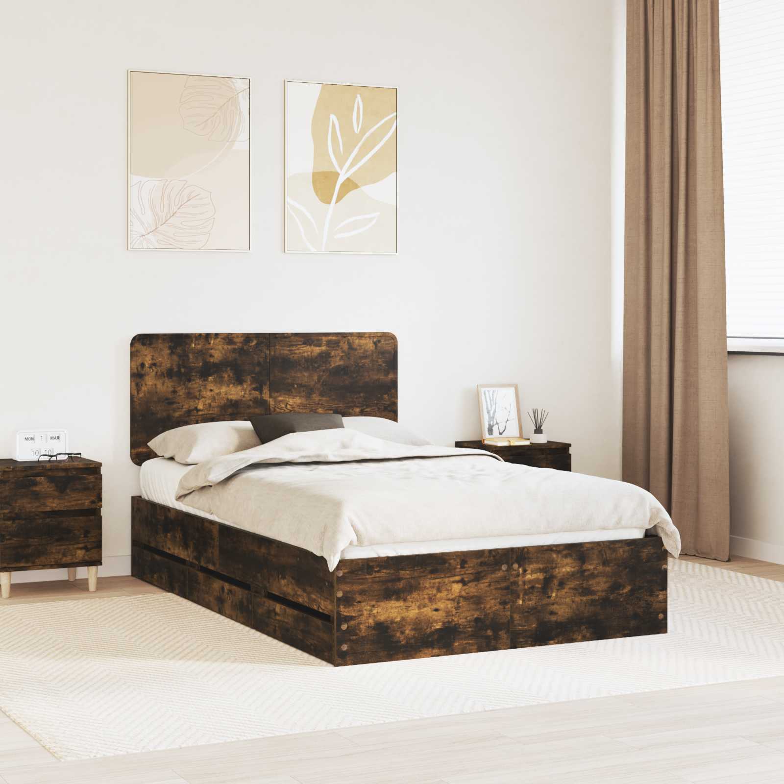 vidaXL Ramka łóżka Dąb wędzony 120 x 200 cm Drewno inżynieryjne