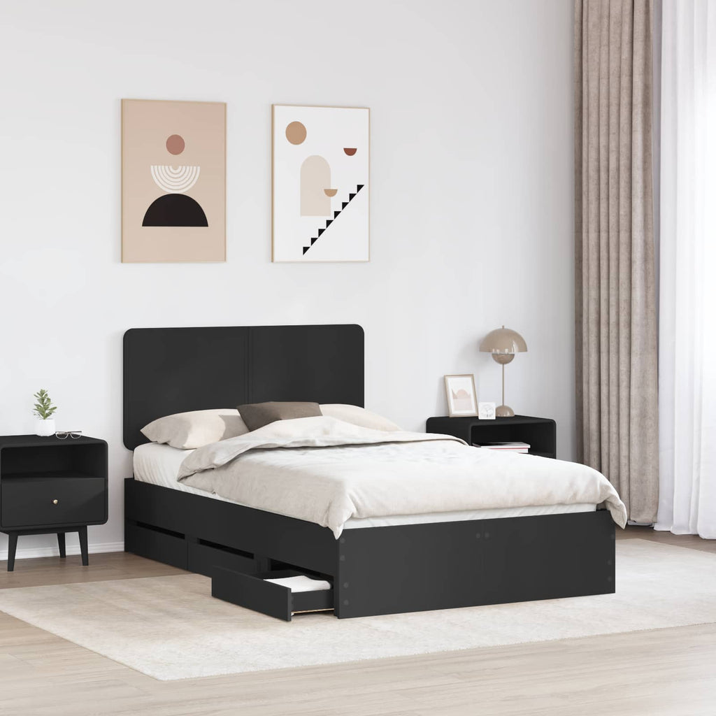 vidaXL Ramka łóżka z szufladą Czarny 120 x 190 cm Drewno inżynieryjne
