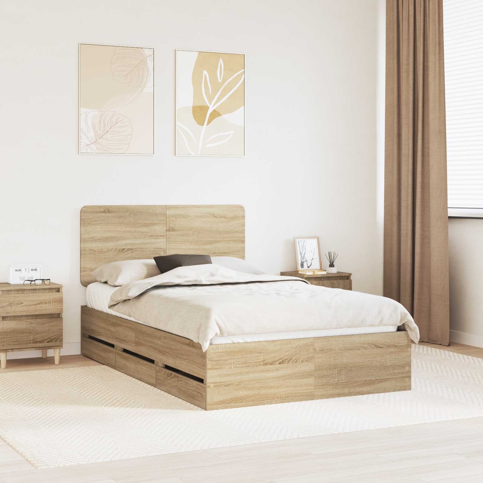 vidaXL Ramka łóżka Dąb Sonoma 120 x 190 cm Drewno inżynieryjne