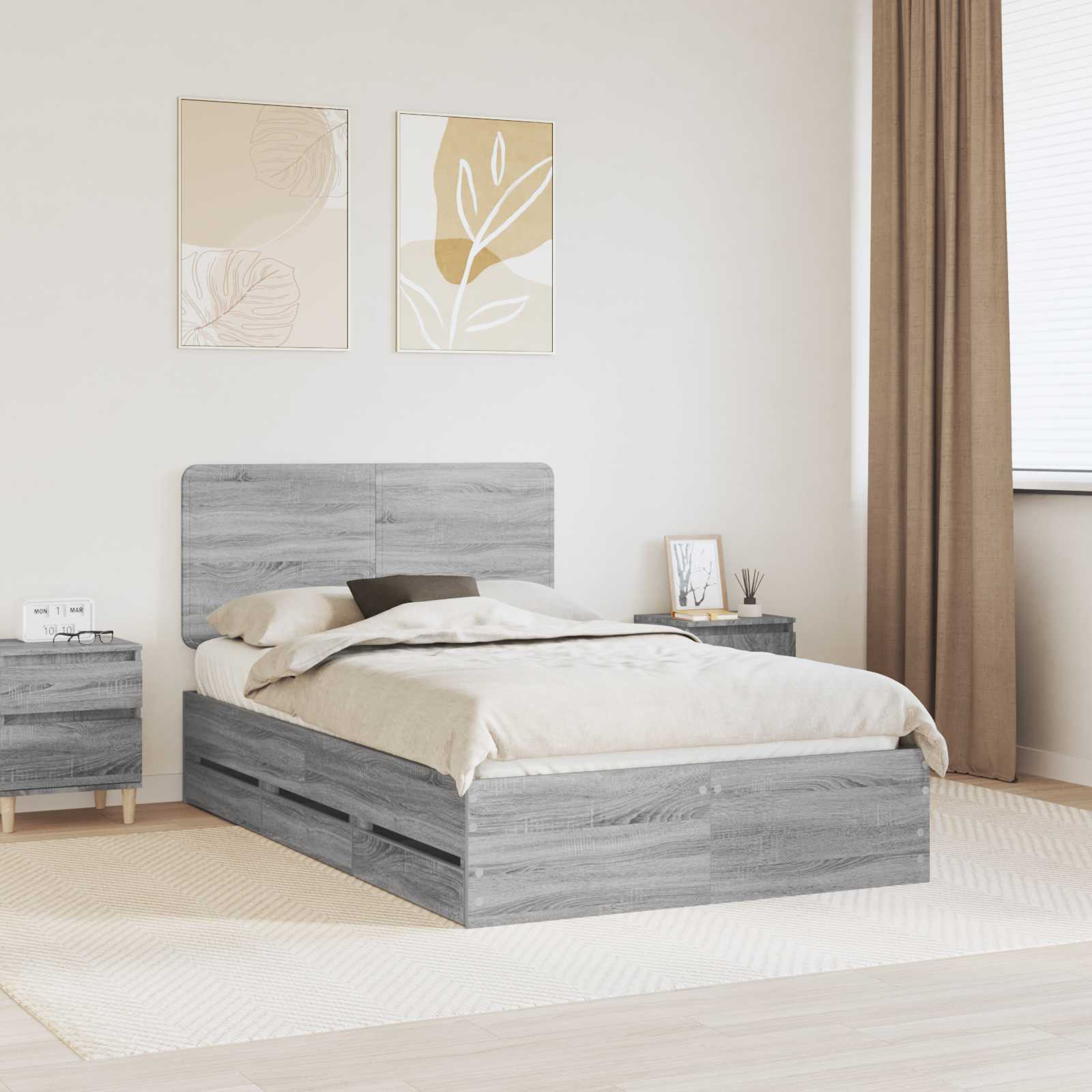 vidaXL Ramka łóżka Szary Sonoma 120 x 190 cm Drewno inżynieryjne
