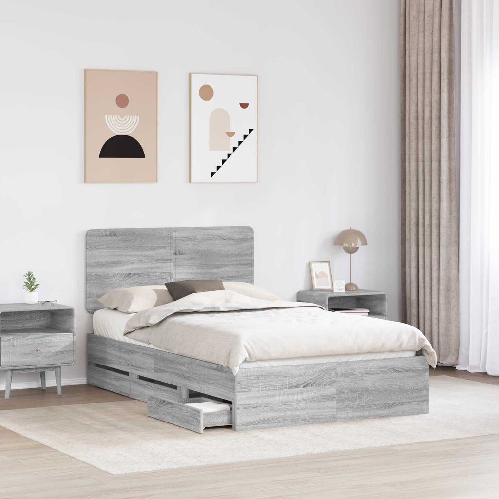 vidaXL Ramka łóżka Szary Sonoma 120 x 190 cm Drewno inżynieryjne