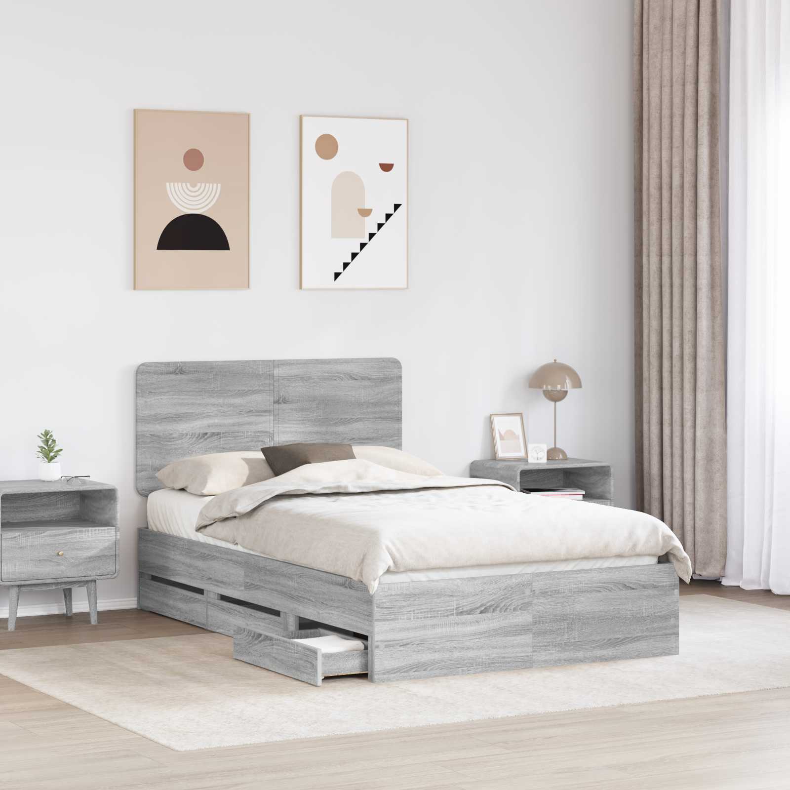 vidaXL Ramka łóżka Szary Sonoma 120 x 190 cm Drewno inżynieryjne