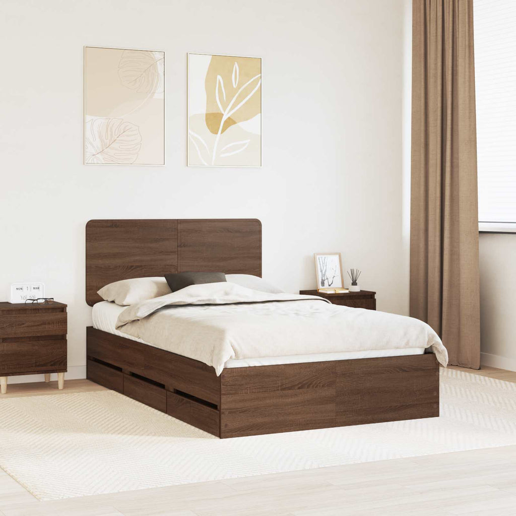 vidaXL Ramka łóżka Brązowy dąb 120 x 190 cm Drewno inżynieryjne