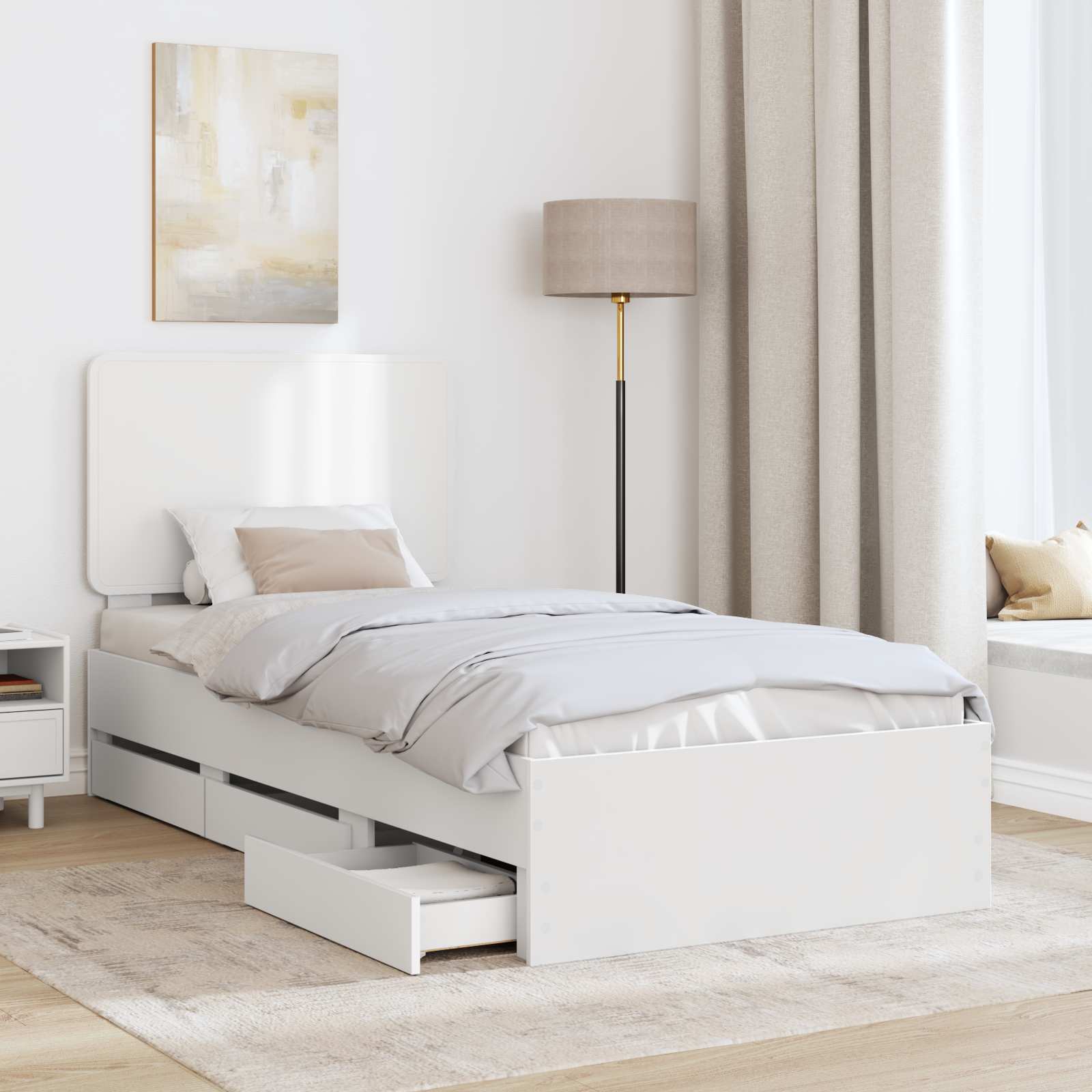 vidaXL Ramka łóżka z szufladą Biały 100 x 200 cm Drewno inżynieryjne