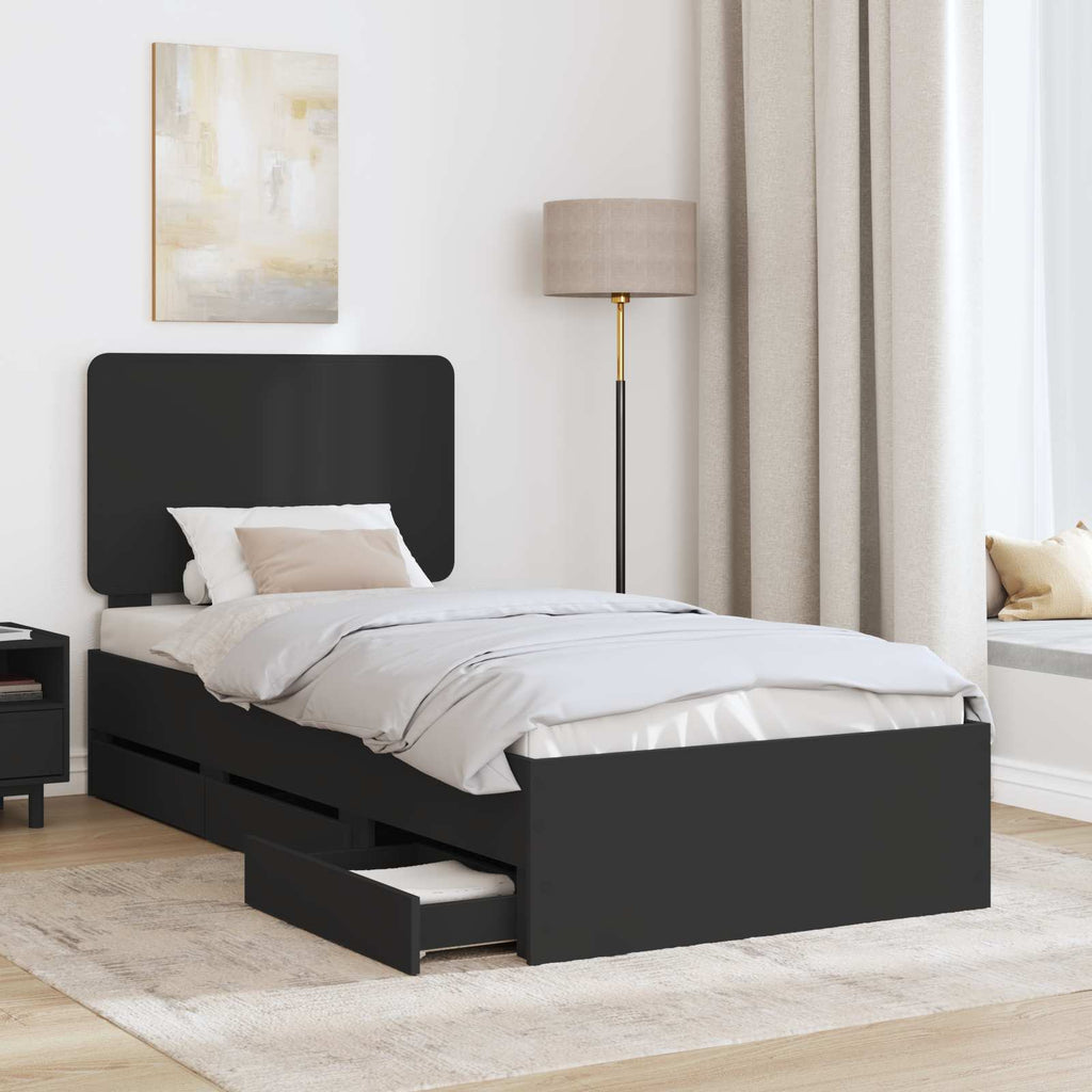 vidaXL Ramka łóżka z szufladą Czarny 100 x 200 cm Drewno inżynieryjne