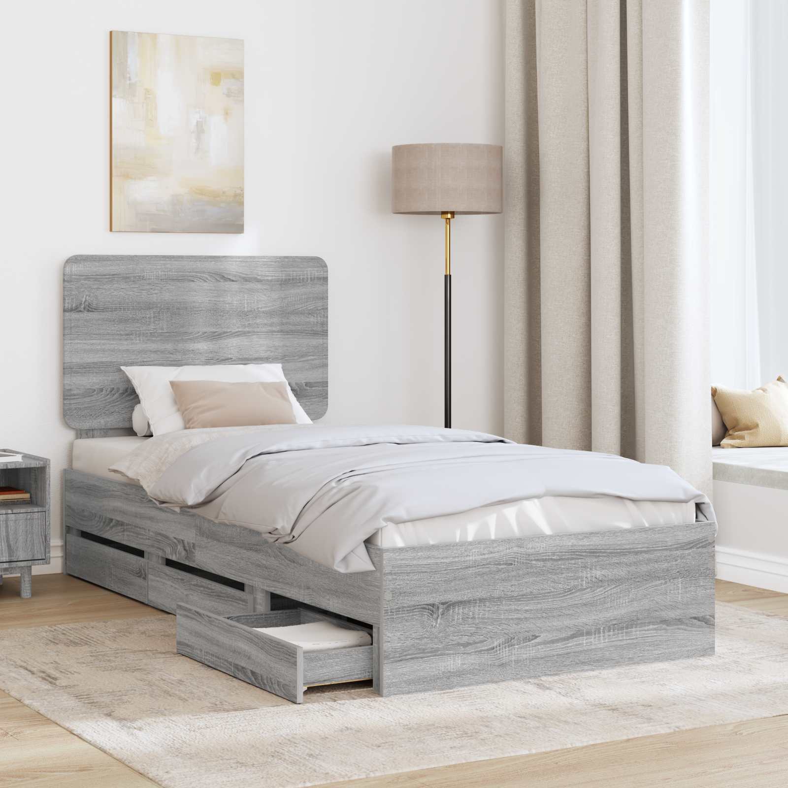 vidaXL Ramka łóżka Szary Sonoma 100 x 200 cm Drewno inżynieryjne