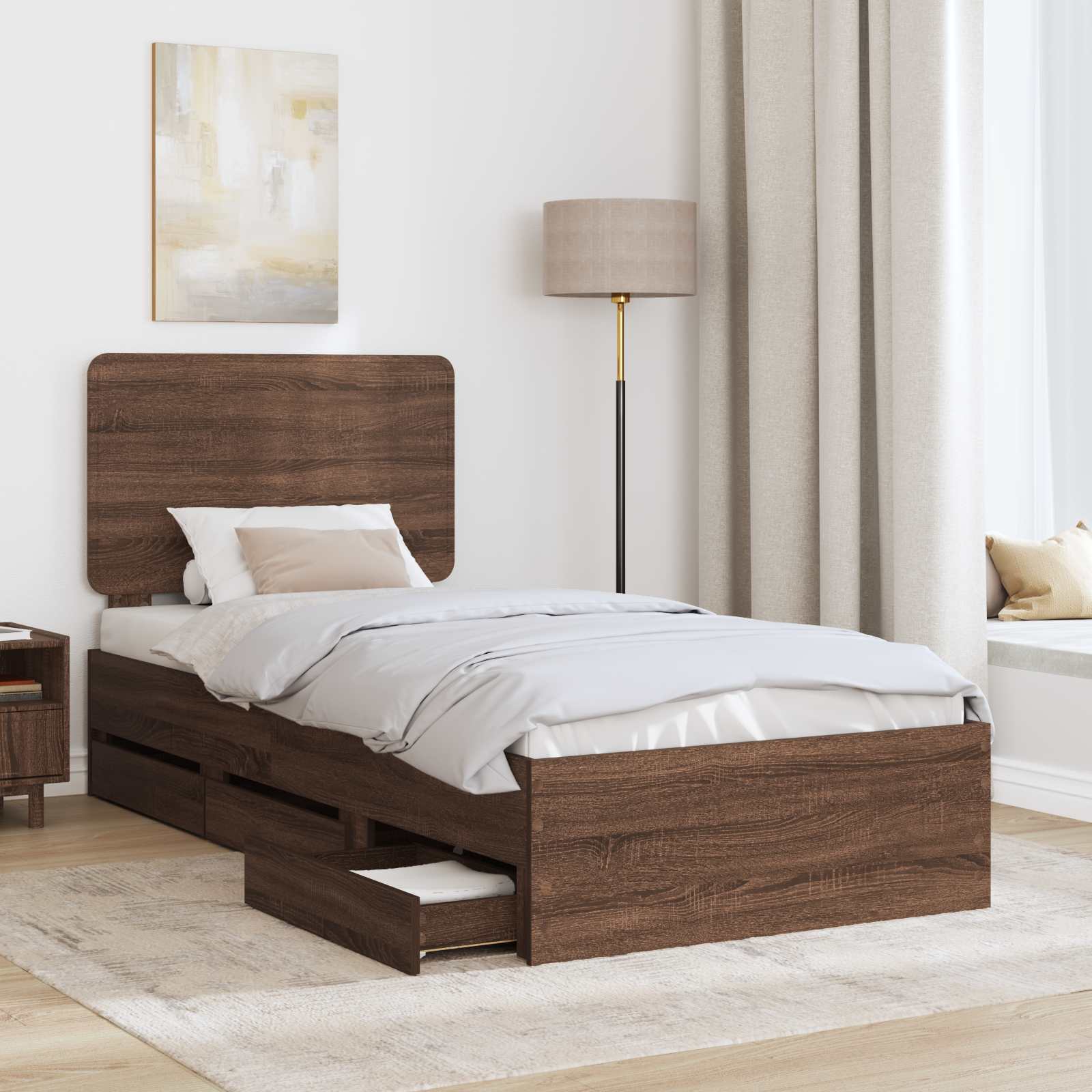 vidaXL Ramka łóżka Brązowy dąb 100 x 200 cm Drewno inżynieryjne