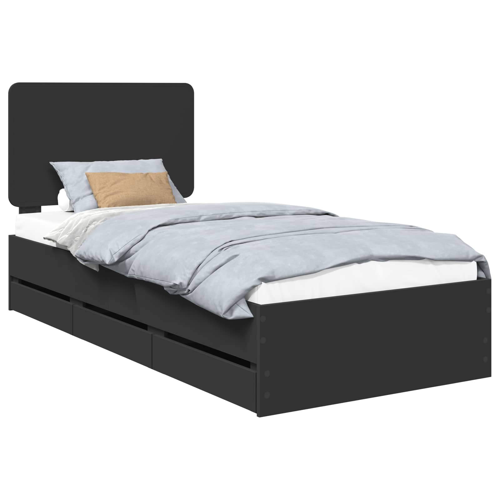 vidaXL Ramka łóżka z szufladą Czarny 90 x 200 cm Drewno inżynieryjne