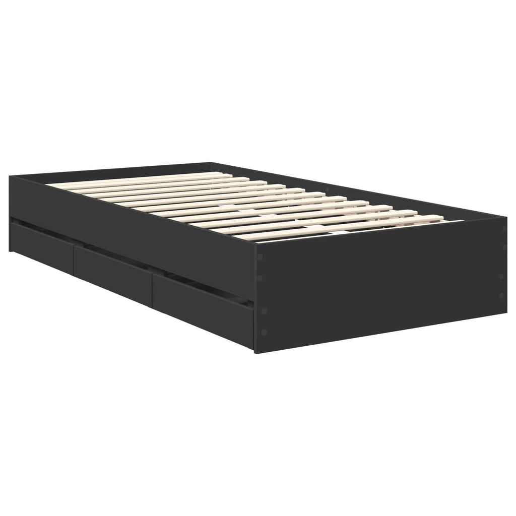 vidaXL Ramka łóżka z szufladą Czarny 90 x 200 cm Drewno inżynieryjne