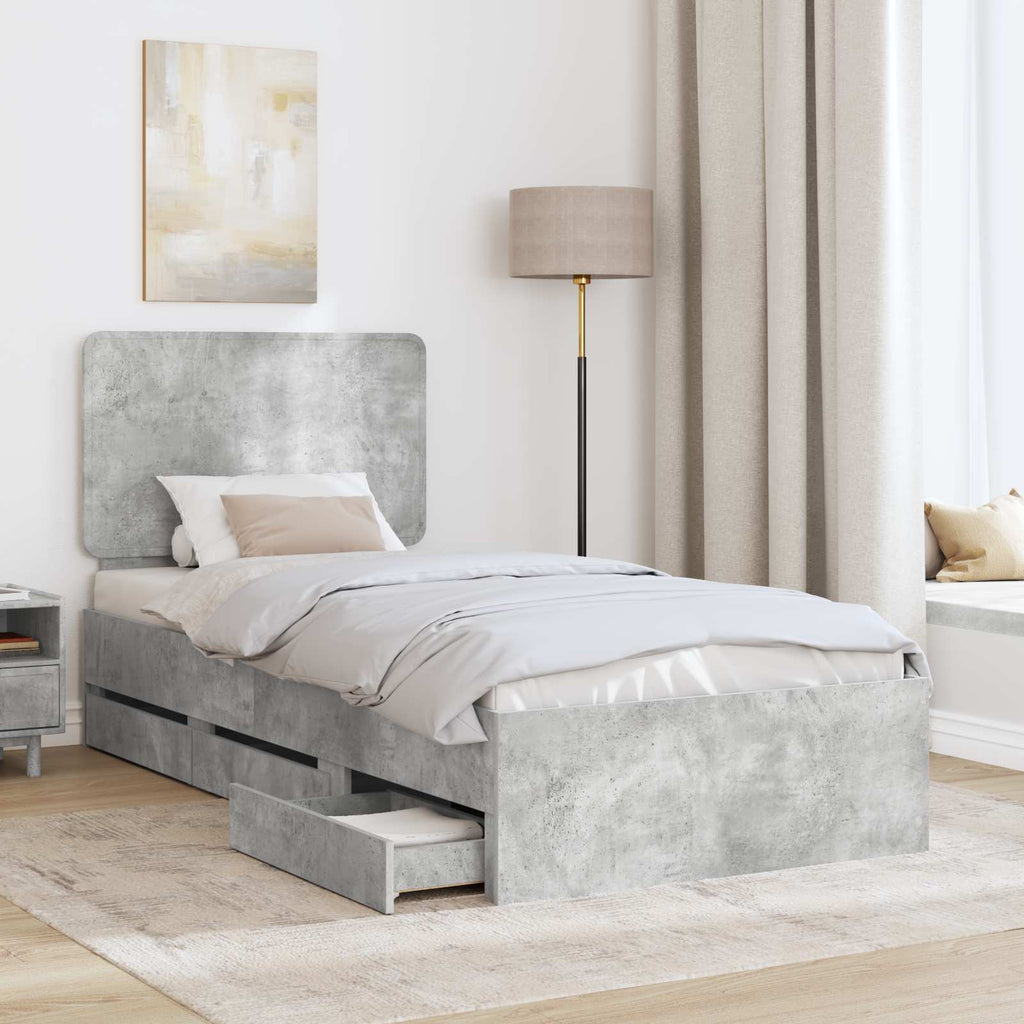 vidaXL Ramka łóżka Betonowy szary 90 x 200 cm Drewno inżynieryjne