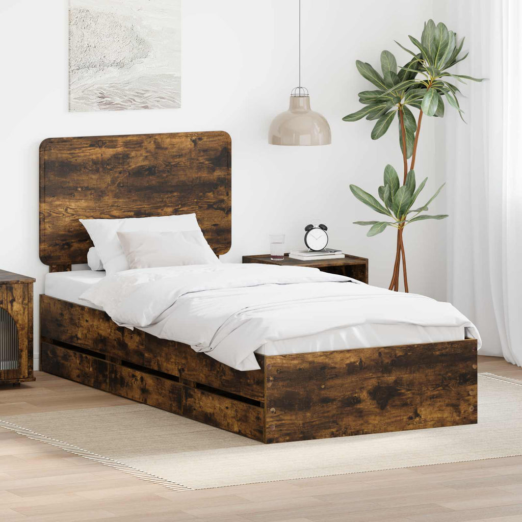 vidaXL Ramka łóżka Dąb wędzony 90 x 200 cm Drewno inżynieryjne