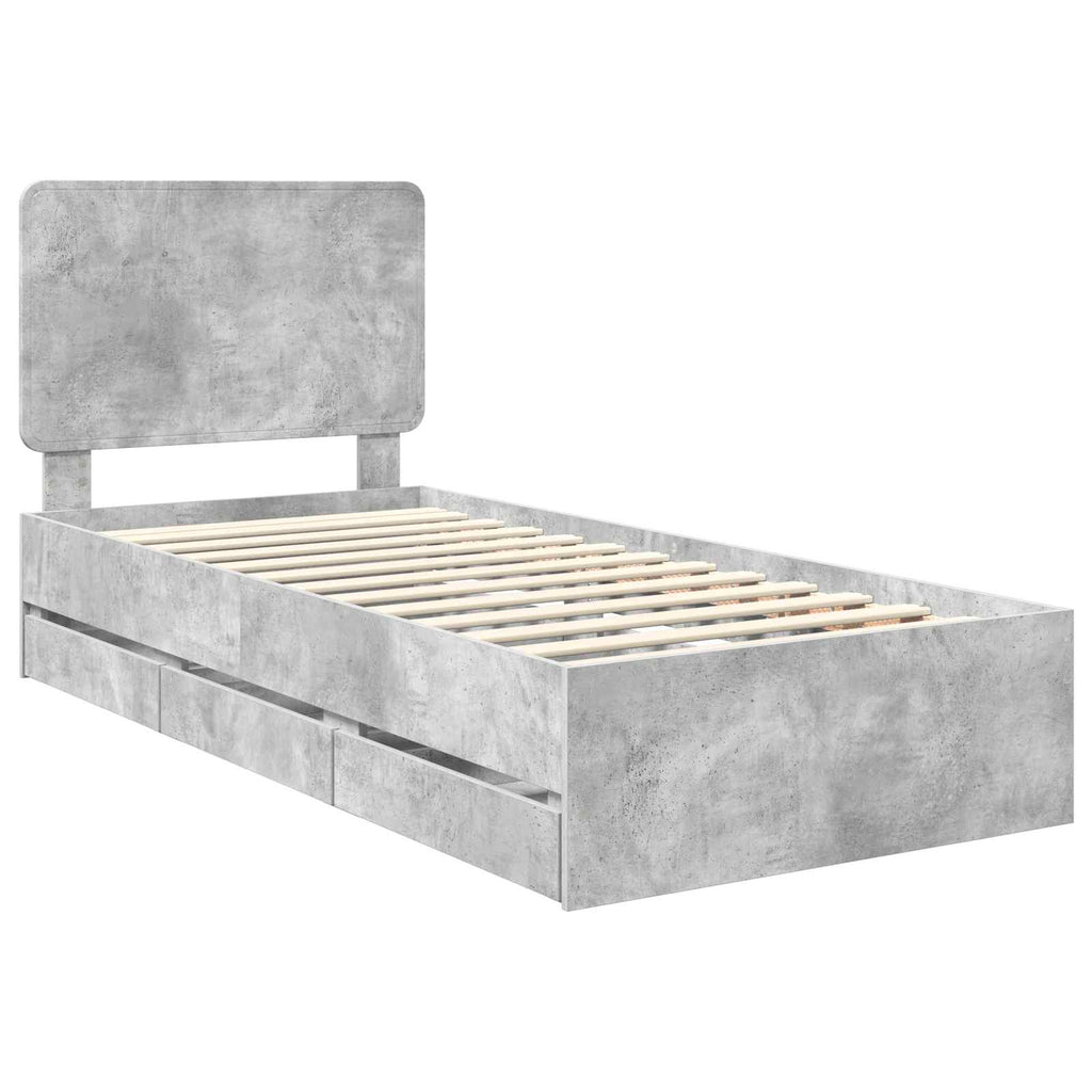 vidaXL Ramka łóżka Betonowy szary 90 x 190 cm Drewno inżynieryjne
